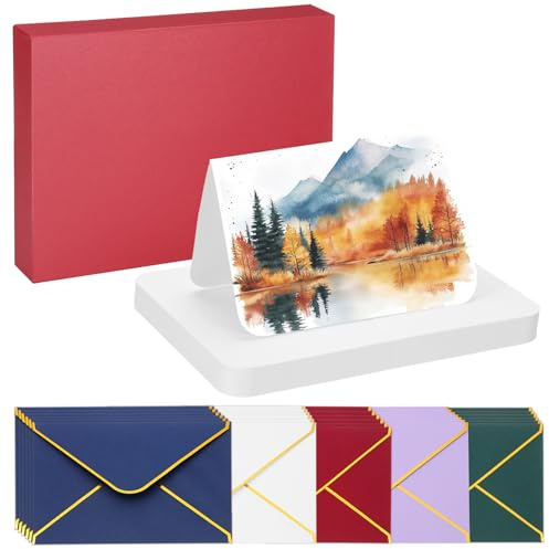 PATIKIL 40 Sets Pure Cotton Watercolor Cards 140lb/300 GSM Postcards Rounded Corners with Multicolor Envelopes for Art Painting Creative Thank Notes, 4x6 Inch Foldable Size(Red)