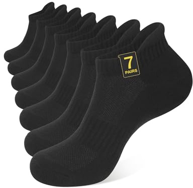 CLOSEMATE 7 par Sneaker strumpor Herren Damer Korta Polsterade Löpningsstrumpor Sportstrumpor i bomull Atmungsaktive Sneakerstrumpor Löpning Ankel Strumpor Svart 35-38 S
