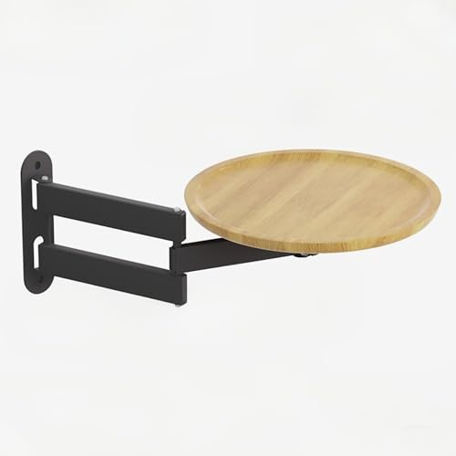 TELCIM Runder Klapptisch Wand,Teleskopische Längenverstellung,An Der Wand Montierter Klappbarer Runder Tisch,An Der Wand Montierter Kleiner Schreibtisch,Runder Klapptisch(Wood Color)