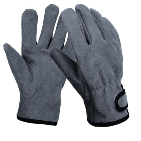FACULX Gants de barbecue, gants anti-brûlure, gants de barbecue, gants de four, gants de barbecue, gants de cuisson à deux couches en cuir de vache pour le camping, la cuisson, le barbecue (gris)
