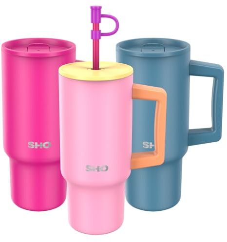 SHO XL Tumbler Insulated Stainless Steel (Citrus Splash, 900ml) | 2 Lids - Straw & Slider, Splash-Proof, Comfort Handle, 12H Hot, 24H Cold, BPA-Free