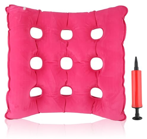 kclkda Air Inflatable Seat Cushion, Inflatable Seat Air Cushions for Bottoms Flocking 16 Holes Travel Seats Cushion Pressure Cushions With Pump, Anti Bedsore Cushion for Chair (Rose Red)