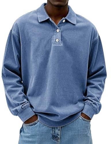 Polo Shirts for Men Adult Shirt Long Sleeve Soft Cotton Vintage Washed Relaxed Fit Button Shirt Casual Daily Comfortable Casual Outing Vacation Top