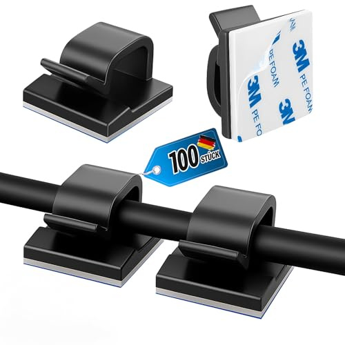 BÄRG-PETAR® Selbstklebende Kabelclips 100 Stück – Kabelhalter & Kabelmanagement Clips – Stark haftender 3M Kleber – für USB, HDMI, Ladekabel – Büro, Auto & Zuhause