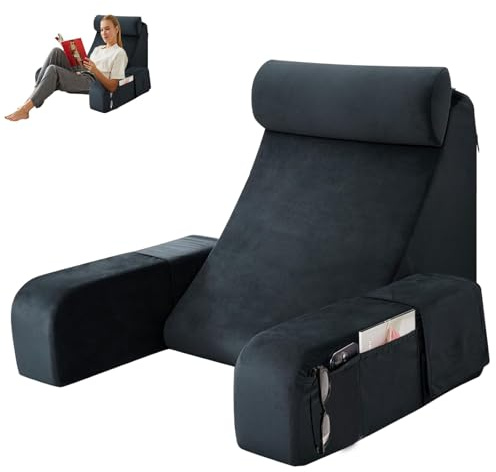 Bekasa Reading Pillow for Adults,19 Full Support Rest Back Pillow for Sitting in Bed with Neck Roll, Armrest Memory Foam Read Rest Pillows Back Cushion Sitting in beds for Read, Watch TV, Gaming
