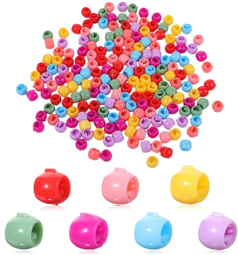 LIQWEI 200Pcs Clip on Beads, Rainbow Snap on Hair Beads, Mini Hairs Clips Baby Barrettes for Fine Hairs, Cute Hair Decorations for Kids Girls Women Accessories