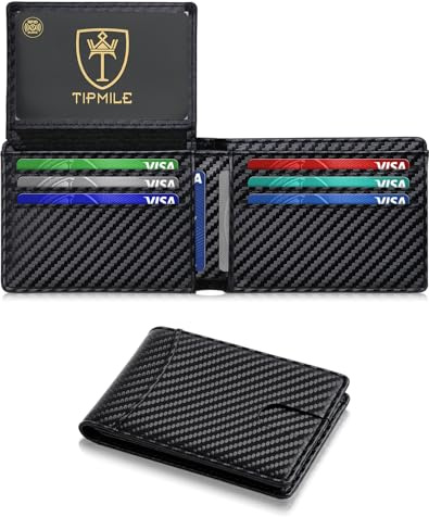 Tipmile Wallet for Men Slim RFID Blocking Credit Card Holder, Minimalist Men Wallets 12 Cards with 2 ID Windows & Cash Slot, Bifold Front Pocket Wallet Gifts for Men
