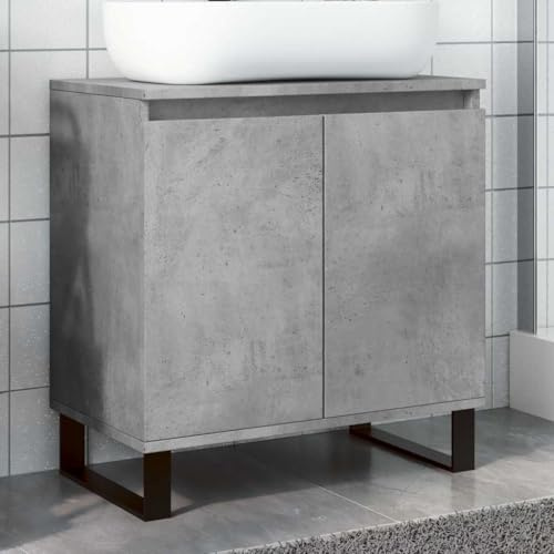 Frdhee Armadietto da bagno sotto lavandino, mobiletto da bagno, grigio cemento, 58 x 33 x 60 cm, con cassetti per sotto lavandino, lavello, mobiletto da bagno
