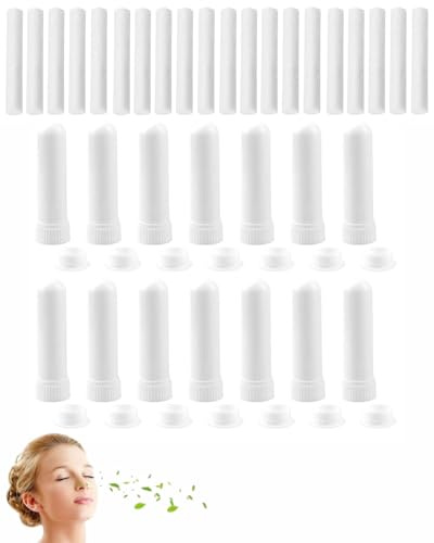 MenYiYDS 20 Pièces Stick Inhalateur pour Huiles Essentielles Nez,Tubes Inhalateurs Réutilisable Plastiques Vides Aromathérapie avec 10 Mèches Bonne Hygroscopique