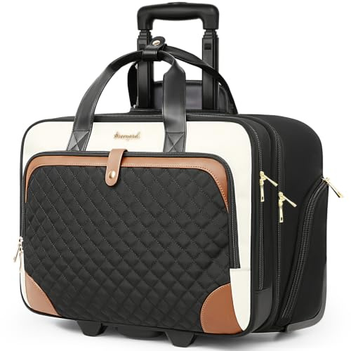 Arcoyard Rolling Laptop Bag for Women, 17.3 Inch, Beige Brown | Large Rolling Briefcase, Waterproof Pocket, Computer Bag with Wheels, For Office Travel Business Teacher Commute