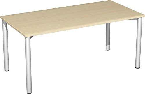 Gera Möbel 4 Fuß Flex Schreibtisch, Holzdekor, ahorn/Silber, 160 x 80 x 72 cm