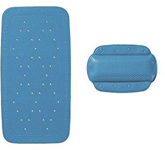 Kleine Wolke Calypso 2-teilig Badewanneneinlage Set mit Nackenkissen, blau, 72 x 36 cm