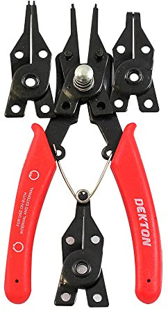 DEKTON 5 Piece Circlip Pliers Set – Precision Circlip Tool Kit for Internal & External Snap Rings – High Carbon Steel Construction, Anti-Rust Finish – I 45, 90 and 180-Degree Tips for Versatile Use