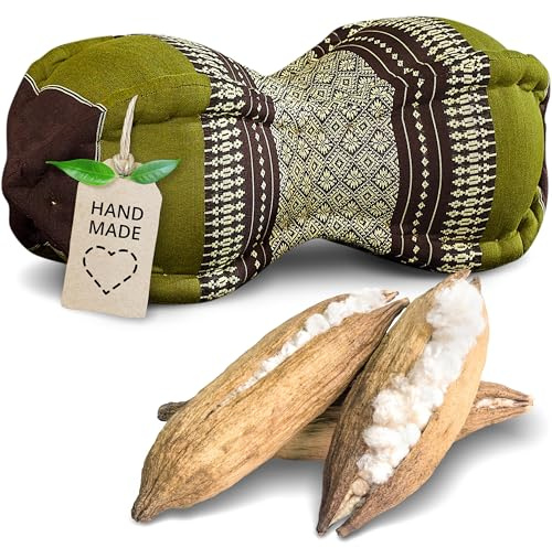 livasia Nackenstützkissen Papayakissen - Ø 13x43cm - Nackenkissen Papayaform, Sofakissen, Lesekissen mit Kapok, Kissen für Garten und Balkon, Reisekissen handgefertigt (Braun/Grün)