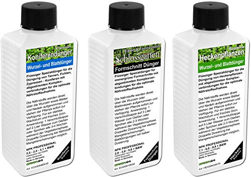Traumhafte Hecken Dünger SET mit 3 Profi Flüssigdüngern für Koniferen, Formschnitte und Laubgehölze