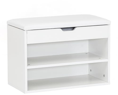 FineBuy Schuhbank 60x30x40 cm Weiß mit Stauraum, Sitzbank Flur | Garderobenbank mit gepolsterter Sitzfläche und Klappe, Truhenbank schmal, Schuhablage für Diele und Eingangsbereich
