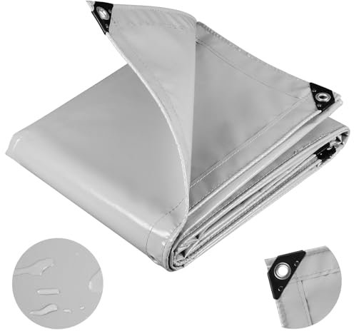 WOLTU Telo Idrorepellente EsternoTelone di copertura con occhielli Protezione Rinforzato PVC 500g/m², Telo Protettivo Multiuso per Barche, Legno, Piscina, Mobili da giardino, Auto, 3x4m, Grigio Chiaro