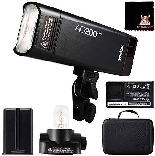 Godox AD200 Pro kit AD200Pro 200Ws Flash Strobe 1/8000s High Speed Sync 0.01-1.8s Recycling 2900mAh with Bare Bulb/Speedlite Fresnel Flash Head