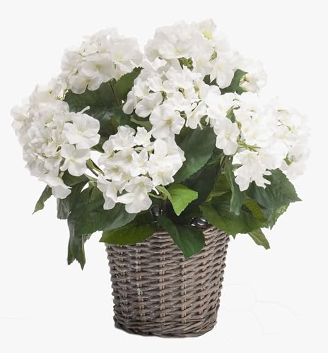 artplants.de Ortensia Finta JONE in Cestino, Bianco, 45cm - Fiore di plastica - Ortensia Artificiale