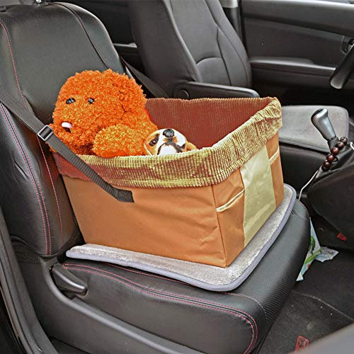 UOBEKETO Auto Haustier Booster Sitz für Hunde Oder Katzen Verstellbarer Haustierkäfig Auto Vordersitz Hundezwinger für Autos, LKW & SUV (Khaki)