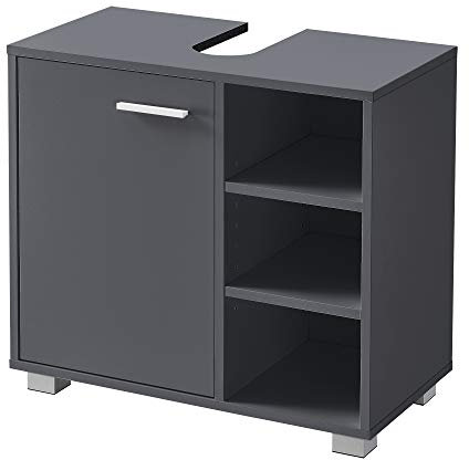 [en.casa] Mobile Sottolavabo da Terra Armadietto ad Anta e 3 Ripiani Regolabili in Altezza Mobiletto da Bagno Sotto Lavandino Ritaglio Sifone 56x60x31 cm - Grigio Scuro