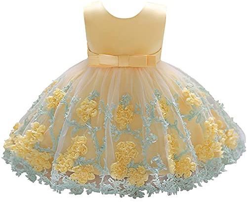 Lito Angels Vestido de Dama de Honor para Bebés y Niñas | Flores 3D, Escote redondo, Cinturón con lazo, Falda de 4 capas, Boda, Fiesta, Ceremonia