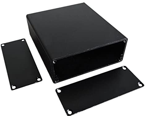 SagaSave Alloggiamento in alluminio, scatola di progetto elettronica, circuito stampato, alloggiamento in metallo, argento/nero, non impermeabile, pareti anteriori e posteriori, chiusure,