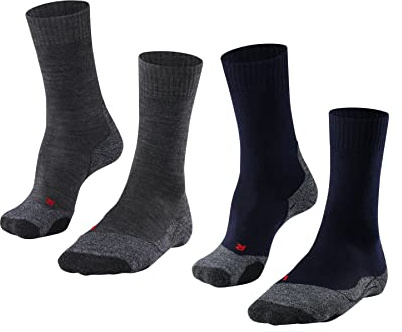 FALKE Damen Wandersocken TK2 Explore Multipack W So Wolle Funktionsmaterial antiblasen dick 2 Paar, Mehrfarbig Navy Blue Dark Grey 0010, 37-38