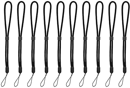 MoK 10 cinturini da polso regolabili, cordino con cinghia, cordino da polso regolabile, per telefono, fotocamera, chiavetta USB, lettore MP3, nero, 23 cm, 23 cm, fibra, 23cm, fibra