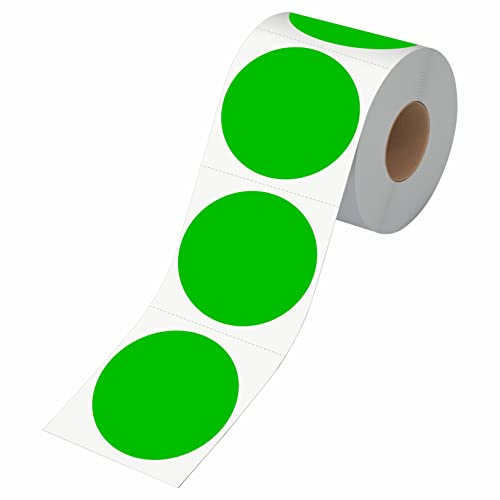 500 autocollants d'inventaire verts ronds, étiquettes de codage couleur à pois circulaires avec ligne de perforation dans un rouleau (7.6 cm de diamètre)