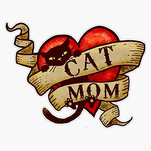 Cat Mom In Retro Hipster Heart Tattoo Style Waterproof Vinyl Window Bumper Sticker Decal 5