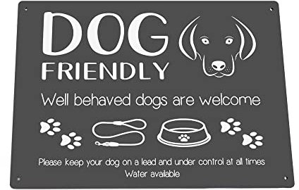 Dog Friendly Printed Waterproof Sign - Stylish and Bold, Ideal for Cafes, Shops, Pubs, Hotels, Interior and Exterior use, with Drill Holes. Shipped Globally. (Light Gray)