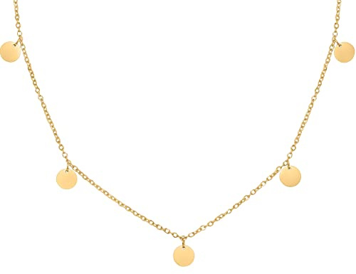 Nuoli® Kette Gold Plättchen Damen (40 + 5cm verstellbar) kette Coin für Damen aus wasserfestem Edelstahl mit Geschenkverpackung
