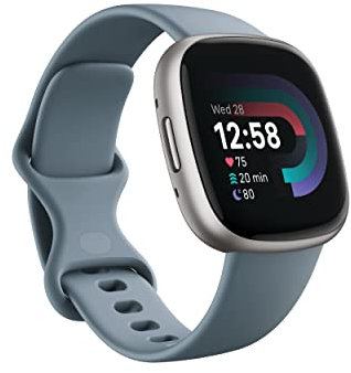Fitbit Versa 4 Fitness Smartwatch with Daily Readiness, GPS, 24/7 Heart Rate, 40+ Exercise Modes, Sleep Tracking and more, Waterfall Blue/Platinum, One Size (S & L Bands Included)