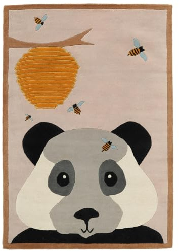 RugVista Honey Bear, Kinderteppich, Moderne Teppiche, 180 x 120 cm, Rechteckig, Niedriger Stapel, Kinderzimmer, Nur chemische Reinigung, Ohne gefährliche Chemikalien, Hell Rosa