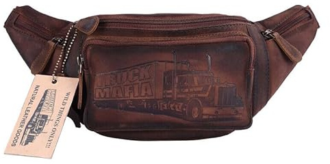 Büffelleder Bauchtasche Herren, Damen Echt Leder Hüfttasche Tracking Design LKW
