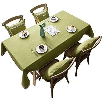 EHOMERY Abwaschbare Tischdecke Landhaus Wachstuch Biertisch Stickerei Tischdecke Leinenoptik Waschbar Wachstuch Zum Nähen Grün Tischschutz Dekoration 140X220Cm