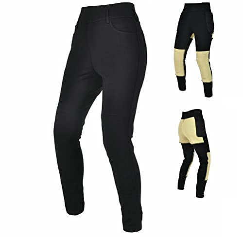 Women's Motorcycle Riding Pants Slim Stretch Motocross Racing Jeans Reinforce Aramid with 4 X CE Armor Knee Hip Pads S Black