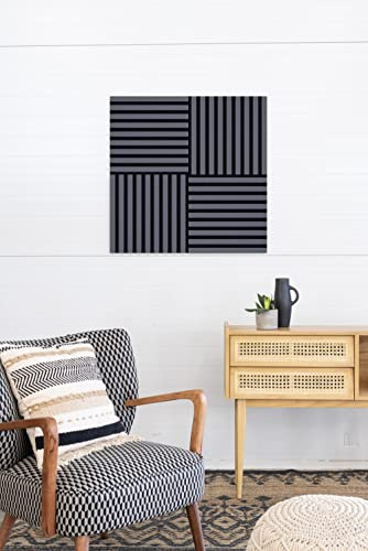 Leiste24 Akustikpaneel 400 x 400 mm Schwarz Grau-Anthrazit | Lamellenverkleidung mit schwarzem Akustikfilz, Wandverkleidung im Lamellendekor Grau-Anthrazit für moderne Innenräume