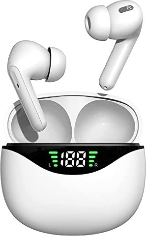 DFLIVE Kopfhörer Kabellos in Ear mit Mikrofon,Bluetooth Kopfhörer Sport,IPX7 Wasserdicht,Touch Control,HiFi Stereoklang,USB-C Quick Charge,35H Spielzeit, Weiß