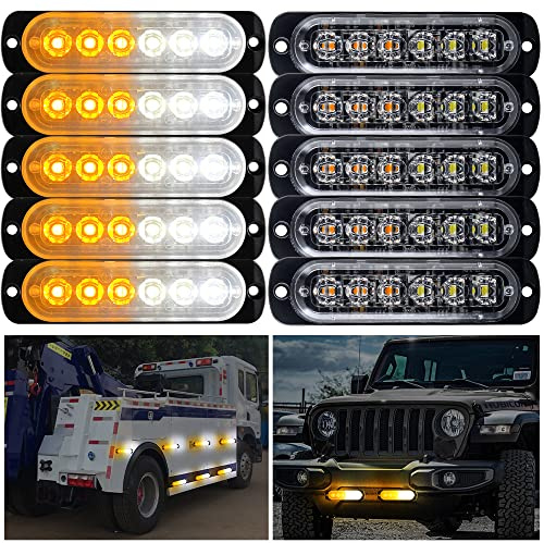 yifengshun 10pcs 6LED Ambra+Bianco Warning Light Super luminoso Strobe Light Bar 18 Modalità Flash Per Auto Camion Pickup SUV Off Road Police Car 12-24V