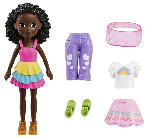 Polly Pocket Ensemble de mode Rainbow Pop comprenant une poupée, des vêtements et des accessoires supplémentaires pour filles à partir de 4 ans