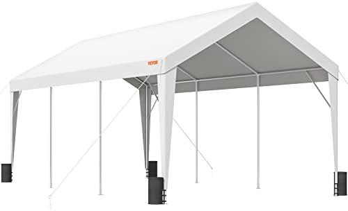 VEVOR Carport Auvent pour Voiture, Abri de Garage Extérieur 3x6 m avec 8 Poteaux Renforcés et 4 Sacs Lestés, Bâche Imperméable Résistante aux UV Toutes Saisons pour Fête, Jardin, Camion, Bateau, Blanc