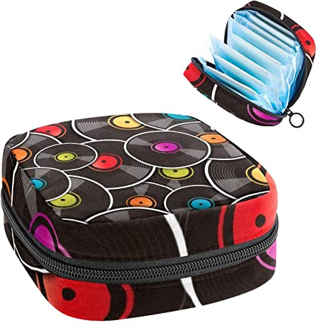 Damenbinden Aufbewahrungstasche, Period Kit Tasche für Schule, Menstruationstasse Tasche, Damenbinden Pads Organizer Tasche, Vinyl Record Hintergrund