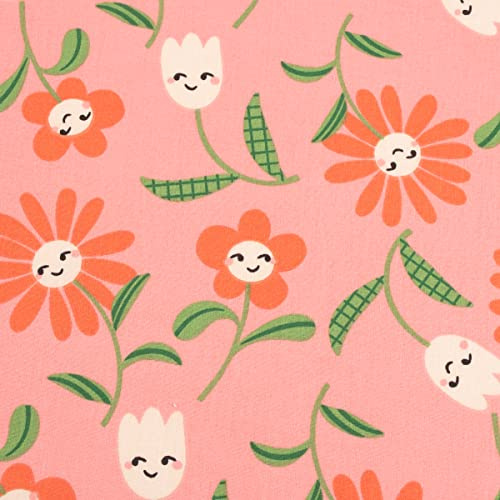 SCHÖNER LEBEN. Baumwollstoff Kinderstoff Webware Lisa Blumen-Gesichter rosa 1,47m