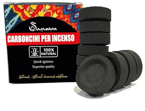 Carboncini per Incenso Naturale - 33mm Samsara | 100% Vegetali in Legno Puro | Incensi Naturali - Non Tossici | Accensione Rapida e Combustione Pulita | Brucia Incenso Premium | Confezione da 10pz