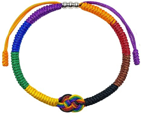 LAMIBEE Pride Infinity Love Wins, LGBTQAI+ Pride Love Wins - Pulseras tibetanas con cuerda de surfista LGBTQ para él y ella, mujeres y hombres, apoyo a la comunidad LGBTQ, 7.5 inches - 11 inches, Tela