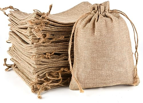 YFZYT 50 Stück Jutesäckchen 20x30cm Geschenkbeutel, Kleine Säckchen zum Befüllen, Mehrweg Stoffsäckchen DIY Geschenktüten für Hochzeit, Schmuckbeutel, Party, Adventskalender Weihnachten(Primärfarbe)