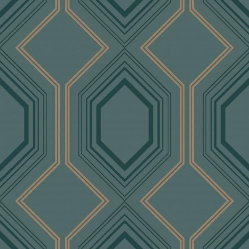 Papier peint intissé Art Deco 3D 1005x52cm Vert bleuté, doré