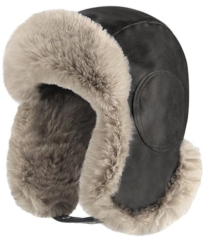 Cozomiz Kunstleder Wintermütze Warme Fliegermütze with Ohrenschützer für Herren Damen Fellmütze Kunstfell Russenmütze Pilotenmütze Hut Trappermütze für Ski Outdoor Braun